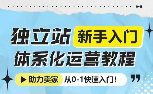 独立站新手入门体系化运营教程，助力独立站卖家从0-1快速入门!-创业吧