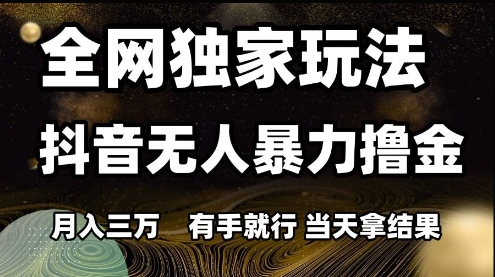 全网独家玩法抖音无人暴力撸金，月入3W，有手就行，当天拿结果【揭秘】-创业吧