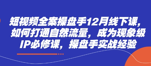 短视频全案操盘手12月线下课，如何打通自然流量，成为现象级IP必修课，操盘手实战经验-创业吧