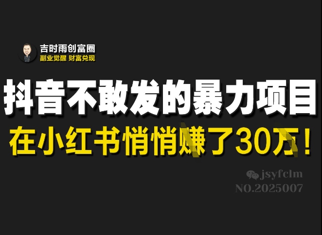 抖音不敢发的暴利项目，在小红书悄悄挣了30W-创业吧