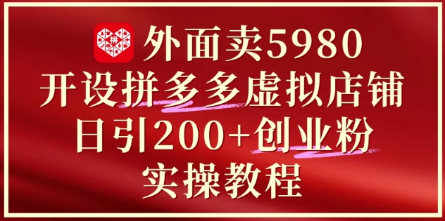 外面卖5980开设拼多多虚拟店铺：单日引流200+创业付费粉实战教程-创业吧