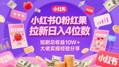 小红书0粉红果短剧拉新日入4位，数短剧总收益10W+大佬实操经验分享-创业吧