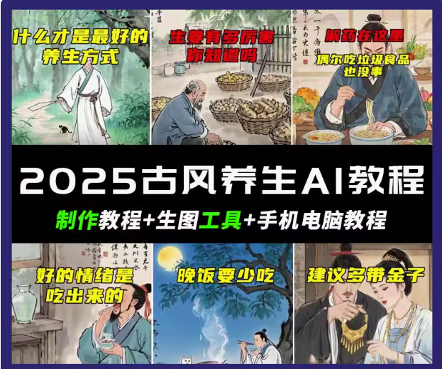 抖音AI古风养生视频教程日入五张 轻松涨粉 10W+-创业吧