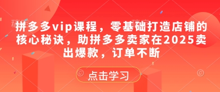 拼多多vip课程，零基础打造店铺的核心秘诀，助拼多多卖家在2025卖出爆款，订单不断-创业吧