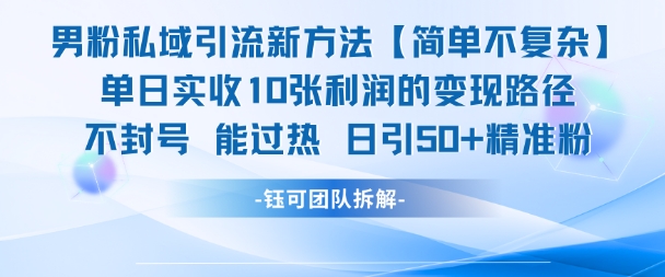 男粉私域引流新方法，单日收10张利润，日引流50+精准粉-创业吧