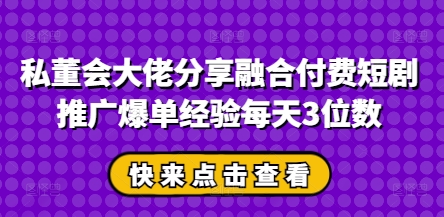 私董会大佬分享融合付费短剧推广爆单经验每天3位数-创业吧