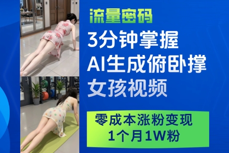 3分钟掌握AI生成俯卧撑女孩视频，零成本涨粉变现，1个月1W粉-创业吧