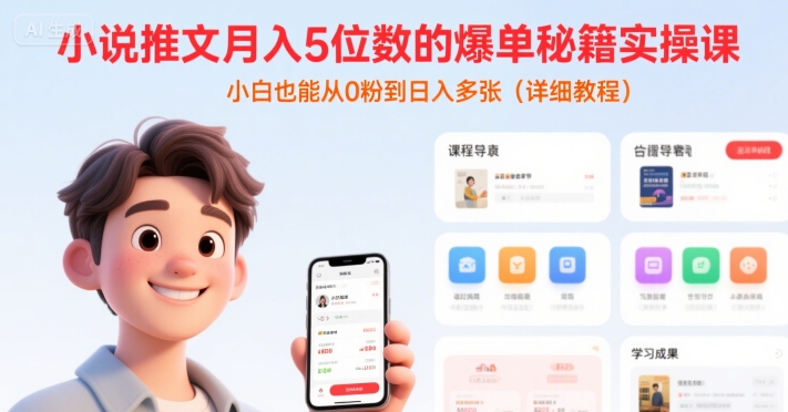 小说推文月入5位数的爆单秘籍实操课，，小白也能从0粉到日入多张(详细教程)-创业吧