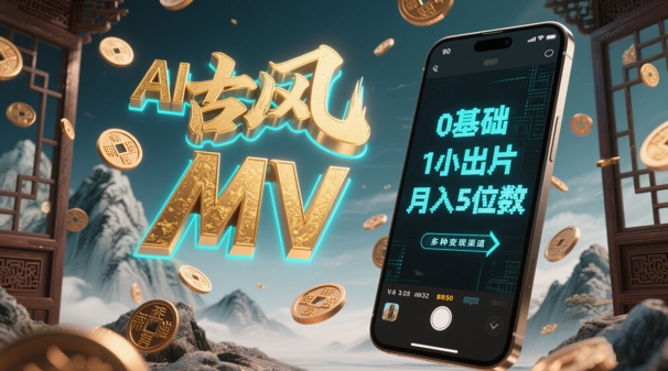 AI一键生成古风音乐MV，0剪辑基础1小时出片，多种变现渠道，一部手机月入5位数-创业吧