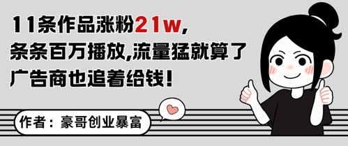 11条作品涨粉21W，条条百W播放，流量猛就算了，广告商也追着给钱-创业吧