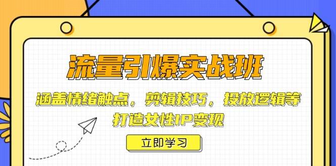 流量引爆实战班，涵盖情绪触点，剪辑技巧，投放逻辑等，打造女性IP变现-创业吧