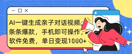 AI一键生成亲子对话视频，条条爆款，一部手机即可操作，单日变现数张-创业吧