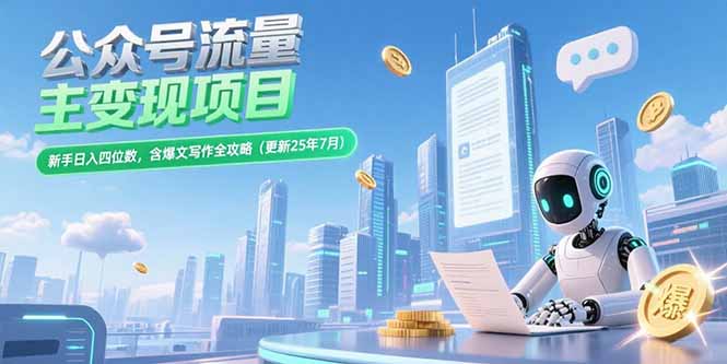 公众号流量主变现项目，新手日入四位数，含爆文写作全攻略(更新25年7月-创业吧