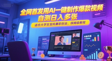 全网首发用AI一键制作爆款视频，自测日入多张，适合大学生宝妈兼职创业，保姆级教程-创业吧