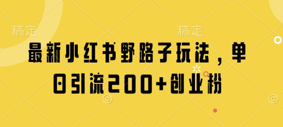 最新小红书野路子玩法，单日引流200+创业粉-创业吧
