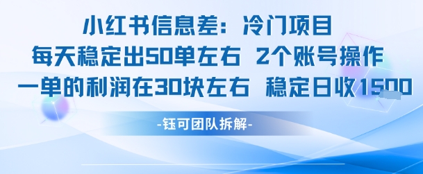 小红书信息差冷门项目一单利润30块每天稳定1.5k左右2个账号操作-创业吧