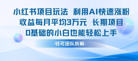 适合小白操作的小红书新项目，利用AI快速涨粉，收益每月平均1W+-创业吧