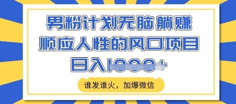 男粉计划无脑躺Z，顺应人性的风口项目，谁发谁火，加爆微信，日入多张【揭秘】-创业吧