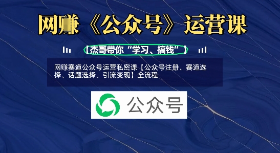 网创赛道公众号运营私密课【公众号注册、赛道选择、话题选择、引流变现】全流程-创业吧
