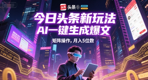 今日头条新玩法，AI一键生成爆文，矩阵操作，月入5位数-创业吧