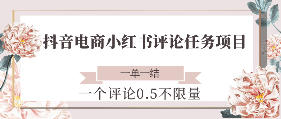 抖音电商小红书评论任务项目，一个评论0.5，一单一结 不限量-创业吧
