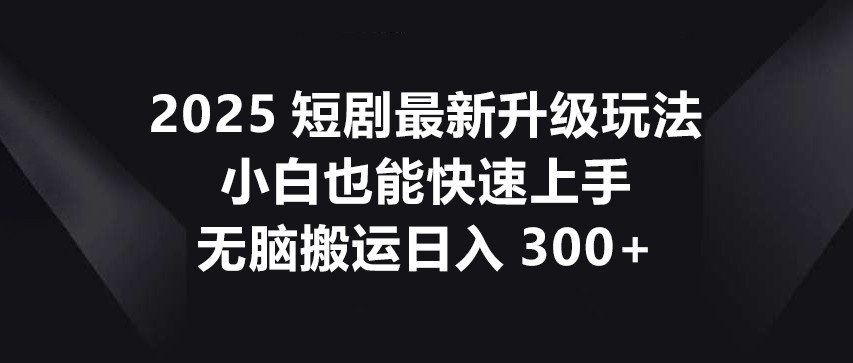 2025短剧最新升级玩法，小白也能快速上手，无脑搬运日入300+-创业吧