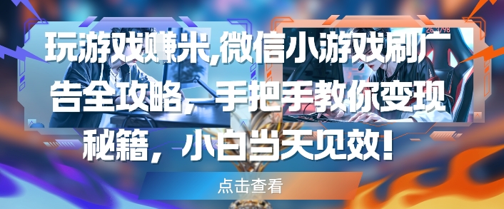 玩游戏挣米，微信小游戏刷广告全攻略，手把手教你变现秘籍，小白当天见效-创业吧