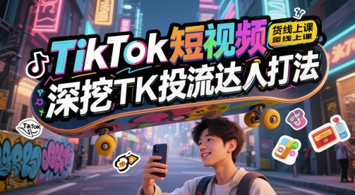 TikTok短视频带货线上课，深挖TK投流达人打法-创业吧