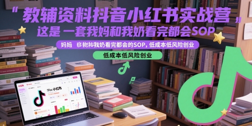 教辅资料抖音小红书实战营，这是一套我妈和我奶看完都会的SOP，低成本低风险创业(更新)-创业吧