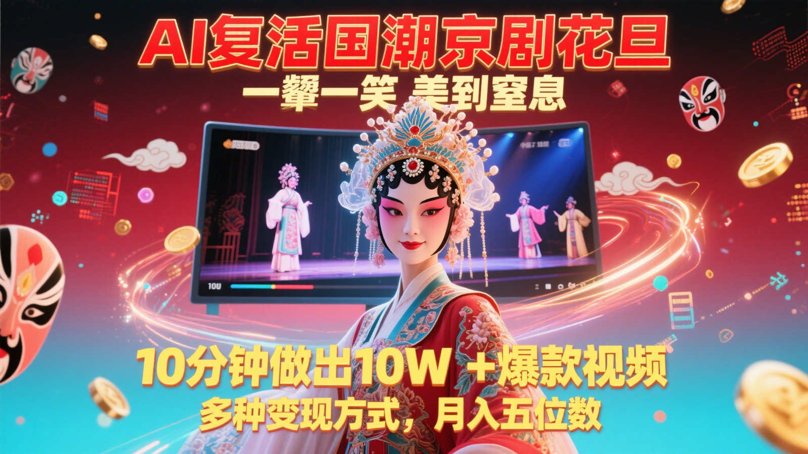 AI复活国潮京剧花旦，一颦一笑美到窒息，10分钟做出10W+爆款视频，多种变现方式-创业吧