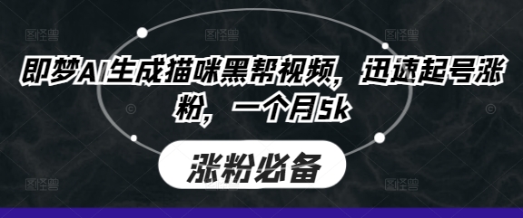 即梦AI生成猫咪黑帮视频，迅速起号涨粉，一个月5k-创业吧