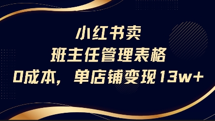 小红书卖班主任管理表格，0成本单店变现13w-创业吧