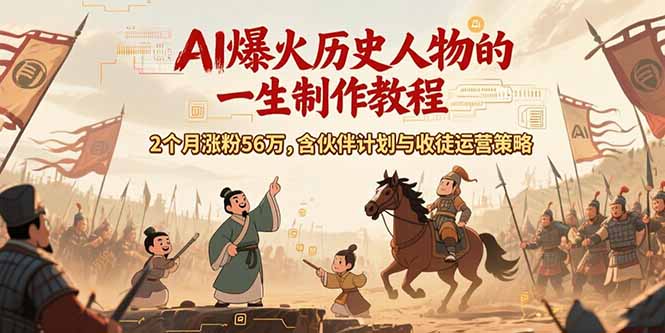AI历史人物赛道课程，2个月涨粉56万，含伙伴计划与收徒运营策略-创业吧