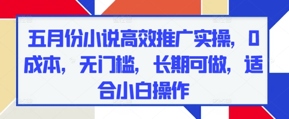 五月份小说高效推广实操，0成本，无门槛，长期可做，适合小白操作-创业吧