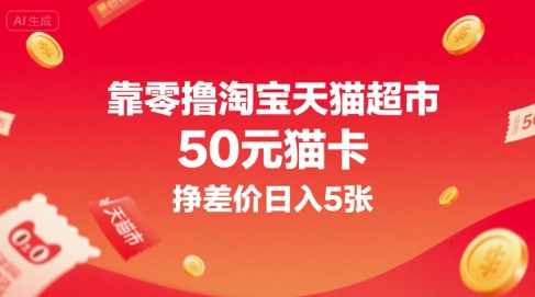 靠零撸淘宝天猫超市50元猫卡，挣差价日入5张-创业吧