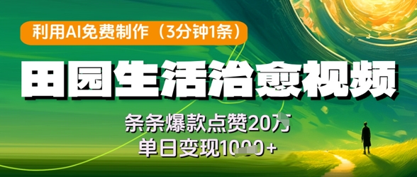 利用AI免费制作田园生活治愈视频，条条爆款点赞20W，单日变现几张-创业吧