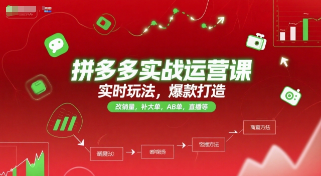 拼多多实战运营课，实时玩法，爆款打造，改销量，补大单，AB单，直播等(更新2025月)-创业吧