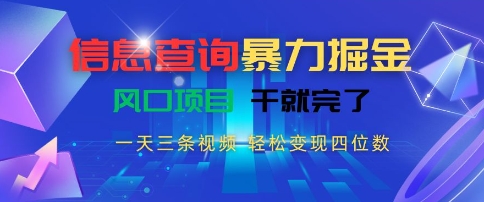 信息查询暴力掘金，一天三条视频，轻松变现四位数，风口项目干就完了【揭秘】-创业吧