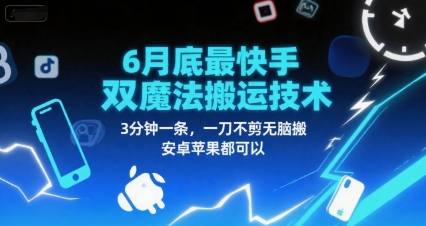 6月底最新快手双魔法搬运技术，3分钟一条，一刀不剪无脑搬，安卓苹果都可以-创业吧