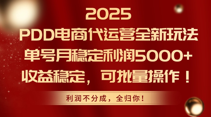 2025PDD电商代运营全新玩法，单号月稳定利润5000+，收益稳定，可批量操作-创业吧