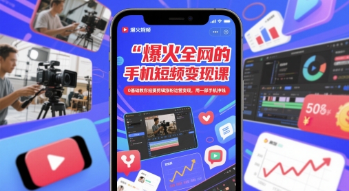 爆火全网的手机短视频变现课，0基础教你拍摄剪辑涨粉运营变现，用一部手机挣钱-创业吧