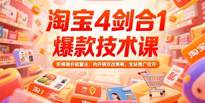 淘宝4剑合1爆款技术课73期：阶梯提价破量法，内外销双改策略 全站推广拉升-创业吧