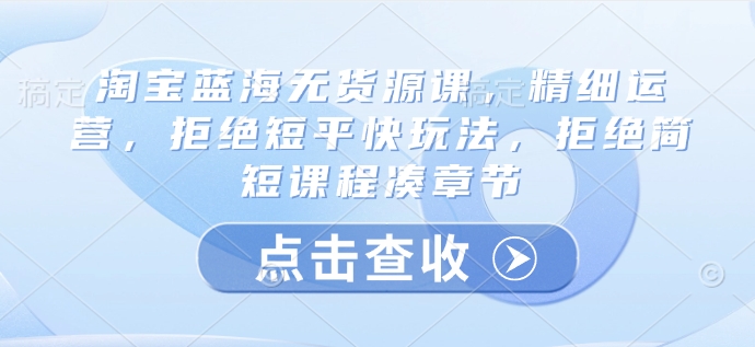 淘宝蓝海无货源课，精细运营，拒绝短平快玩法，拒绝简短课程凑章节-创业吧