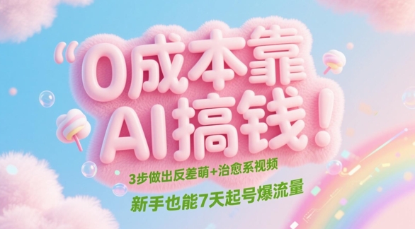 0成本靠AI搞钱！3步做出反差萌+治愈系视频，新手也能7天起号爆流量-创业吧