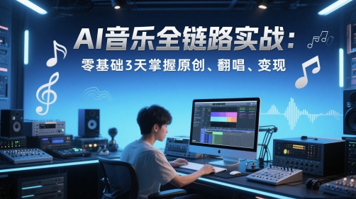 AI音乐全链路实战变现课：零基础3天掌握原创、翻唱、变现-创业吧