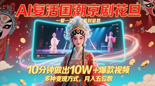 AI复活国潮京剧花旦，一颦一笑美到窒息，10分钟做出10W+爆款视频，多种变现方式，月入五位数-创业吧