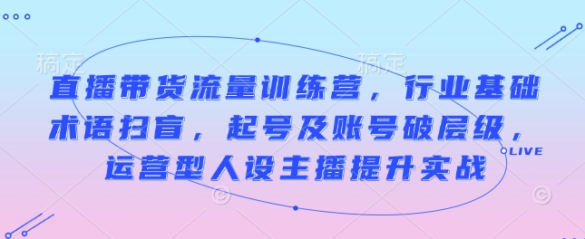 直播带货流量训练营，行业基础术语扫盲，起号及账号破层级，运营型人设主播提升实战-创业吧