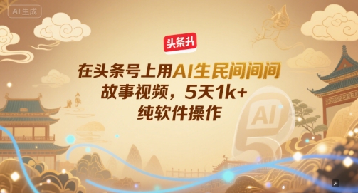 在头条号上用AI生民间故事视频，5天1k+，纯软件操作-创业吧
