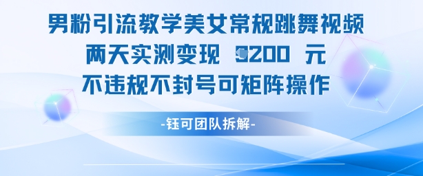 男粉引流教学美女常规跳舞视频两天实测变现1k+，不违规不封号可矩阵操作-创业吧