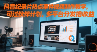 抖音纪录片热点事件视频制作教学，可过伙伴计划，多平台分发撸收益-创业吧